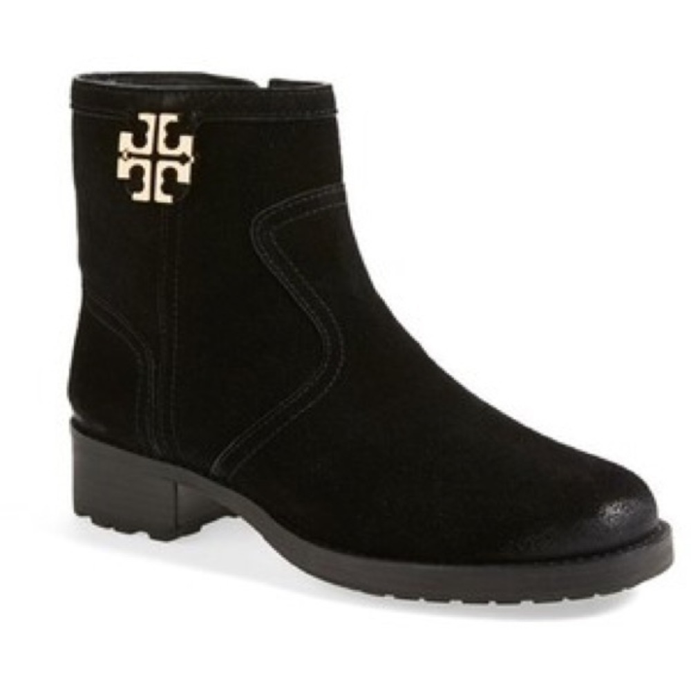 Tory Burch Black Eloise Flat Bootie Distressed Crosta Suede — Size 6